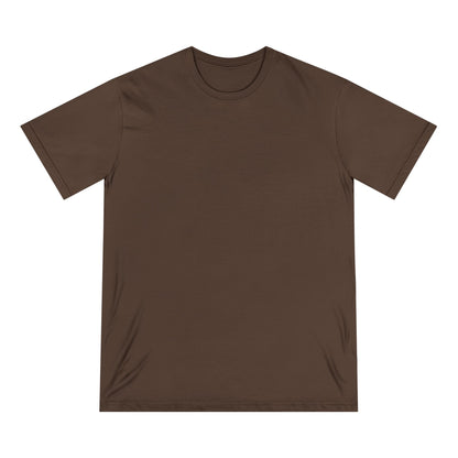 Front view of walnut brown organic cotton t-shirt from Office Off-Duty shown blank with no visible design. The back features the Aura Chic Cash Flow Weak print — a soft gradient artwork with witty minimalist text.