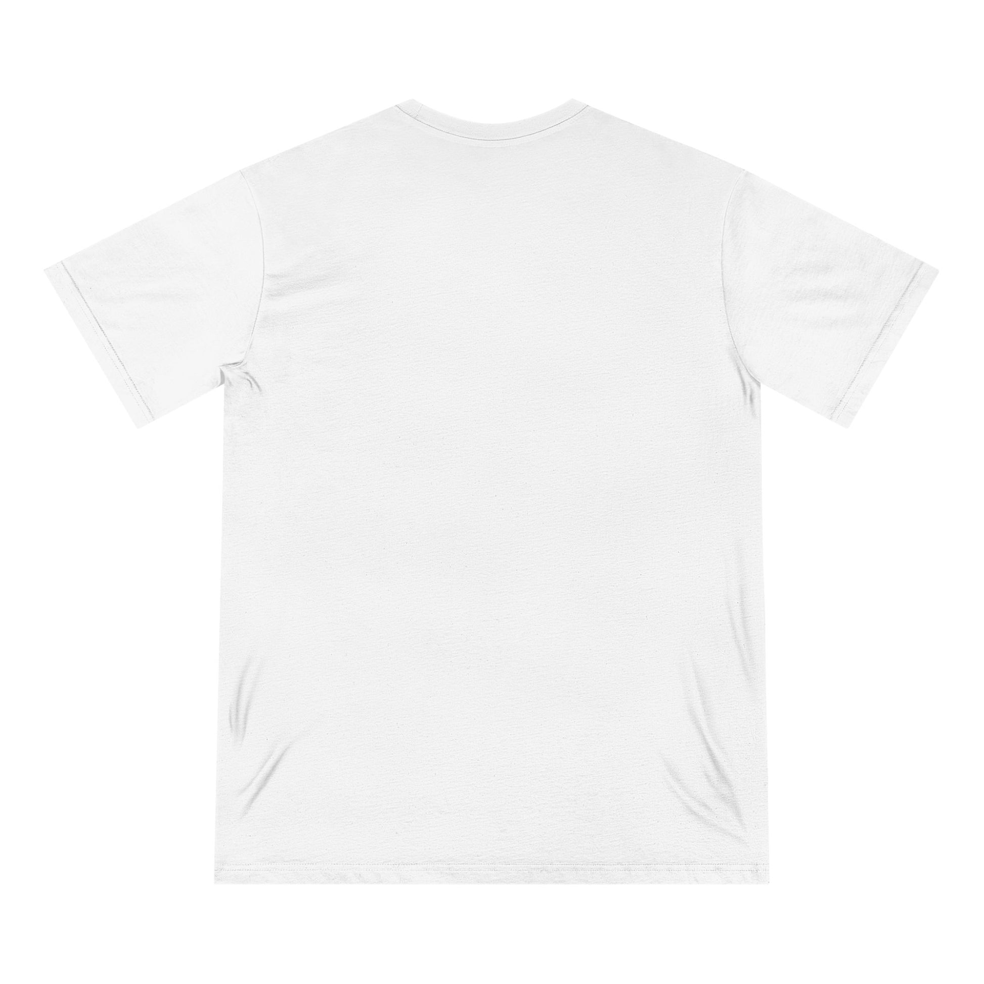 Back view of organic white cotton t-shirt from Office Off-Duty featuring a minimalist blank back. The front design reads “babe, r u ok? you’ve barely touched ur full potential.”