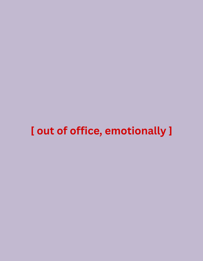 Close-up of the “Out of Office, Emotionally” cropped tee by Office Off-Duty in orchid. Minimal red type printed across the chest, balancing clean design with quietly chaotic energy.