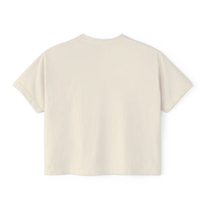 Back view of the “Pre-Revenue, Post-Sanity” cropped tee by Office Off-Duty in ivory. Minimalist, blank back with a relaxed, boxy fit made from soft 100% cotton.